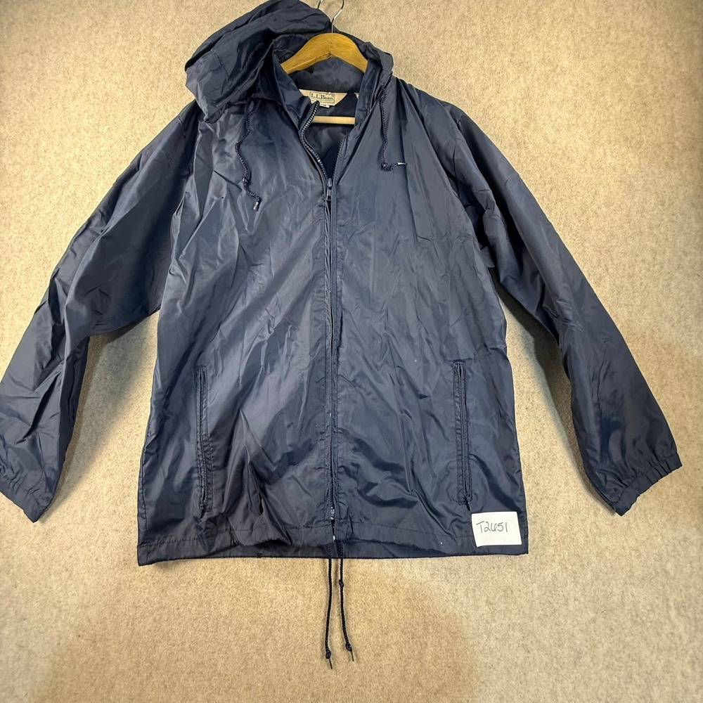 Vintage LL Bean Navy Blue Nylon Windbreaker Hooded Jacket Style 5139 Mens Medium